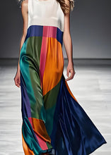 Load image into Gallery viewer, Boho Colorblock O Neck Patchwork Silk Maxi Dresses Sleeveless