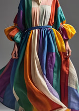 Load image into Gallery viewer, Boho Colorblock Peter Pan Collar Patchwork Cotton Dress Lantern Sleeve