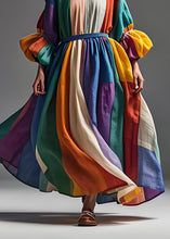 Load image into Gallery viewer, Boho Colorblock Peter Pan Collar Patchwork Cotton Dress Lantern Sleeve