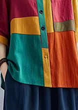 Load image into Gallery viewer, Boho Colorblock Peter Pan Collar Patchwork Linen Tops Bracelet Sleeve