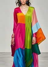 Load image into Gallery viewer, Boho Colorblock V Neck Patchwork Silk Long Dress Summer