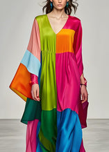 Load image into Gallery viewer, Boho Colorblock V Neck Patchwork Silk Long Dress Summer