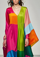 Load image into Gallery viewer, Boho Colorblock V Neck Patchwork Silk Long Dress Summer