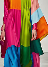 Load image into Gallery viewer, Boho Colorblock V Neck Patchwork Silk Long Dress Summer