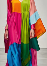 Load image into Gallery viewer, Boho Colorblock V Neck Patchwork Silk Long Dress Summer