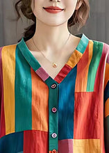 Load image into Gallery viewer, Boho Colorblock V Neck Striped Linen Blouse Top Summer