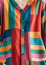 Load image into Gallery viewer, Boho Colorblock V Neck Striped Linen Blouse Top Summer