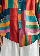 Load image into Gallery viewer, Boho Colorblock V Neck Striped Linen Blouse Top Summer