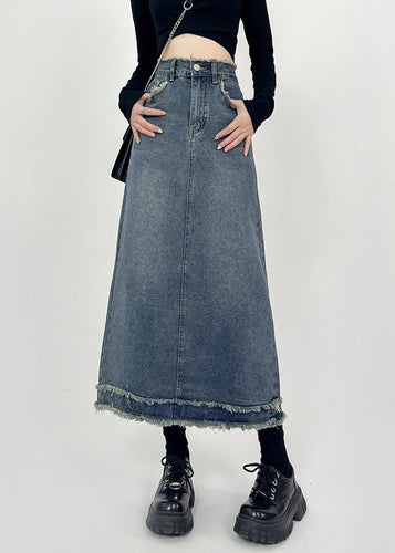 Boho Denim Blue Patchwork High Waist Maxi Skirts Summer