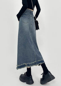 Boho Denim Blue Patchwork High Waist Maxi Skirts Summer