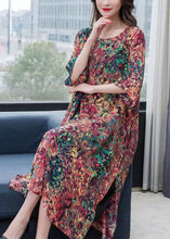 Load image into Gallery viewer, Boho Floral O Neck Print Side Open Patchwork Chiffon Dress Summer