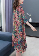 Load image into Gallery viewer, Boho Floral O Neck Print Side Open Patchwork Chiffon Dress Summer