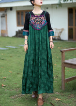 Load image into Gallery viewer, Boho Green Embroidered Jacquard Silk Spaghetti Strap Dress Sleeveless