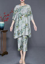 Load image into Gallery viewer, Boho Green O-Neck Leaf Print Linen Two Pieces Set Summer