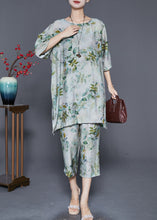 Load image into Gallery viewer, Boho Green O-Neck Leaf Print Linen Two Pieces Set Summer