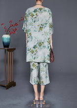 Load image into Gallery viewer, Boho Green O-Neck Leaf Print Linen Two Pieces Set Summer