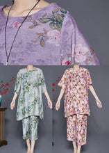 Load image into Gallery viewer, Boho Green O-Neck Leaf Print Linen Two Pieces Set Summer