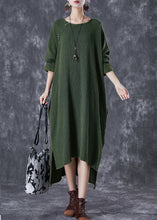 Load image into Gallery viewer, Boho Green Oversized Low High Design Linen Maxi Dresses Fall