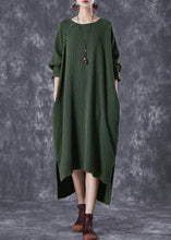 Load image into Gallery viewer, Boho Green Oversized Low High Design Linen Maxi Dresses Fall