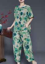 Load image into Gallery viewer, Boho Green Oversized Print Cotton Two Pieces Set Summer