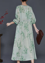 Load image into Gallery viewer, Boho Green Print Linen Long Dress Bracelet Sleeve