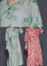 Load image into Gallery viewer, Boho Green Print Linen Long Dress Bracelet Sleeve