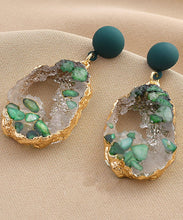 Load image into Gallery viewer, Boho Green Sterling Silver Alloy Emerald Asymmetric Drop Earrings