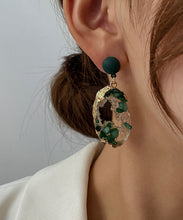 Load image into Gallery viewer, Boho Green Sterling Silver Alloy Emerald Asymmetric Drop Earrings