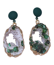 Load image into Gallery viewer, Boho Green Sterling Silver Alloy Emerald Asymmetric Drop Earrings