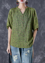 Load image into Gallery viewer, Boho Green V Neck Print Cotton Top Summer