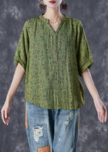 Load image into Gallery viewer, Boho Green V Neck Print Cotton Top Summer