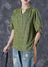 Load image into Gallery viewer, Boho Green V Neck Print Cotton Top Summer