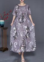 Load image into Gallery viewer, Boho Grey Cinched Print Chiffon Long Dresses Summer