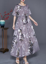 Load image into Gallery viewer, Boho Grey Cinched Print Chiffon Long Dresses Summer