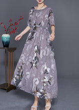 Load image into Gallery viewer, Boho Grey Cinched Print Chiffon Long Dresses Summer