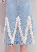 Load image into Gallery viewer, Boho Light Blue Tassel Patchwork High Waist Denim Skirt Summer