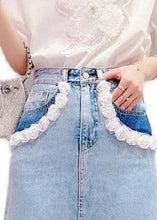 Load image into Gallery viewer, Boho Light Blue Tassel Patchwork High Waist Denim Skirt Summer