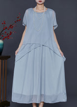 Load image into Gallery viewer, Boho Light Grey Oversized Patchwork Silk Ankle Dress Summer