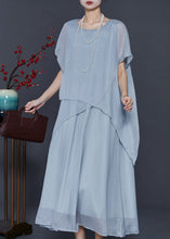 Load image into Gallery viewer, Boho Light Grey Oversized Patchwork Silk Ankle Dress Summer