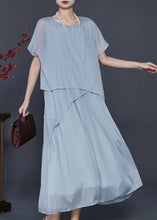 Load image into Gallery viewer, Boho Light Grey Oversized Patchwork Silk Ankle Dress Summer