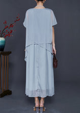 Load image into Gallery viewer, Boho Light Grey Oversized Patchwork Silk Ankle Dress Summer