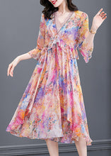 Load image into Gallery viewer, Boho Light Pink V Neck Print Patchwork Flare Dress Fall