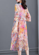 Load image into Gallery viewer, Boho Light Pink V Neck Print Patchwork Flare Dress Fall