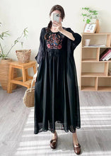 Load image into Gallery viewer, Boho Loose Black O Neck Embroidered Patchwork Silk Dress Summer