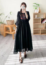 Load image into Gallery viewer, Boho Loose Black O Neck Embroidered Patchwork Silk Dress Summer