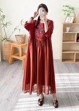 Load image into Gallery viewer, Boho Loose Black O Neck Embroidered Patchwork Silk Dress Summer