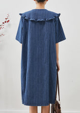 Load image into Gallery viewer, Boho Navy Peter Pan Collar Striped Denim Mid Dress Summer