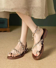 Load image into Gallery viewer, Boho Original Brown Pearl Tassel Splicing Walking Sandals