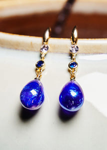 Boho Peacock Blue Water Droplet Gem Stone Drop Earrings