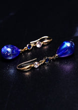 Load image into Gallery viewer, Boho Peacock Blue Water Droplet Gem Stone Drop Earrings